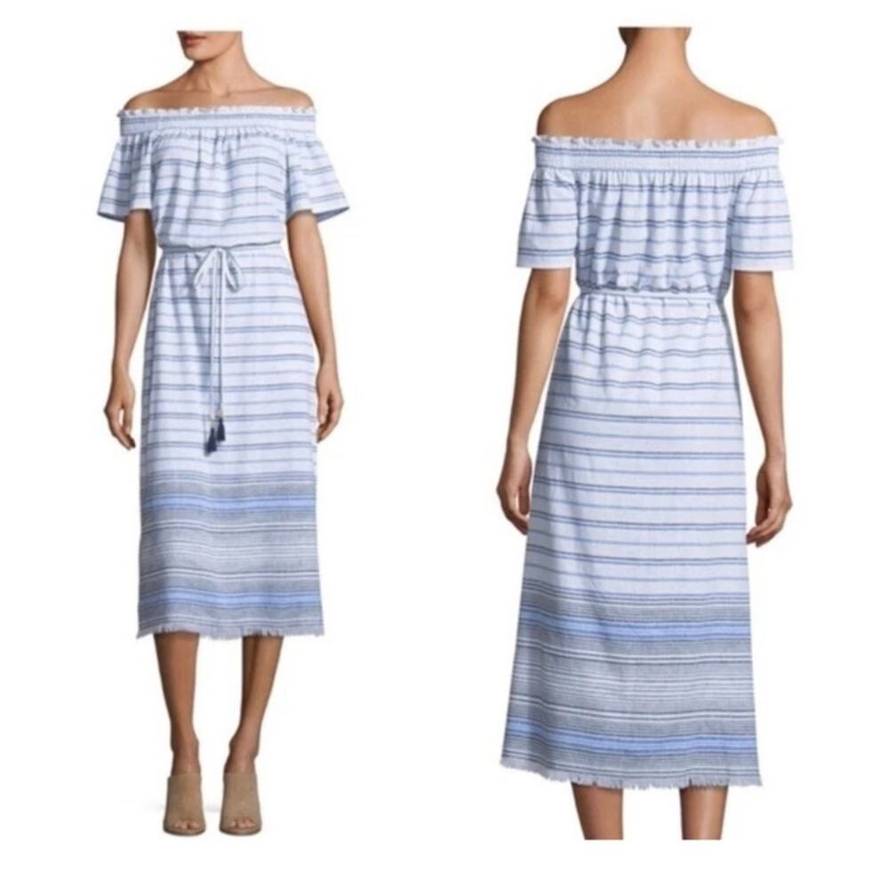 Tommy Bahama NWT Linen Cotton Dress White Blue Resort Vacation Size Medium